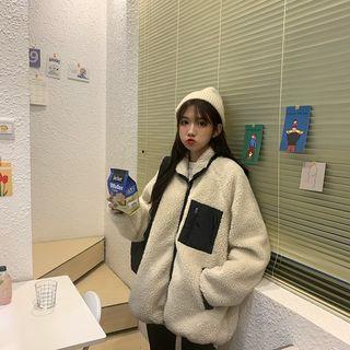 Faux Shearling Zip Jacket As Shown In Figure - One Size