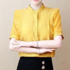 Short-sleeve V-neck Chiffon Shirt