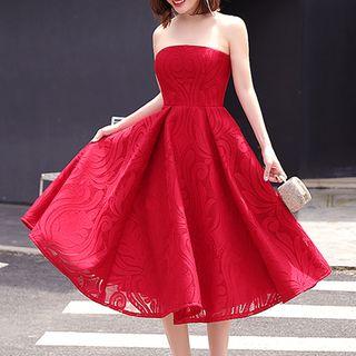 Lace Strapless A-line Cocktail Dress / Set: Lace Strapless A-line Cocktail Dress + Sleeveless Top