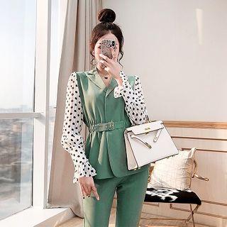 Set: Dotted Panel Blouse + Cropped Straight-fit Pants