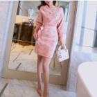 Long-sleeve V-neck Snowflake Print Wrapped Dress
