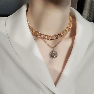 Alloy Coin Pendant Layered Choker 2270 - Chocker - One Size