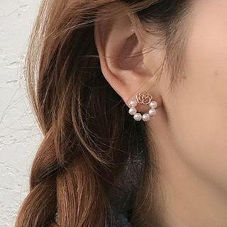 Sterling Silver Faux Pearl Rose Stud Earring