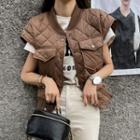 Cap-sleeve Dual-pockets Quilted Jacket