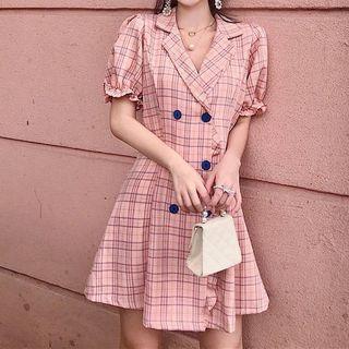 Plaid Double-breasted Short-sleeve Dress