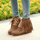 Fringe Lace Up Ankle Boots