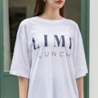 Letter-printed Slit-side T-shirt White - One Size