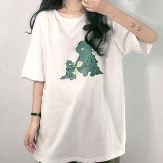 Dinosaur Print Short-sleeve Oversized Tee