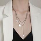 925 Sterling Silver Layered Necklace Smiley Face - One Size