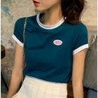 Contrast-trim Cropped Short-sleeve T-shirt
