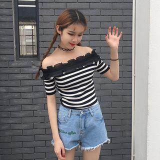 Striped Off Shoulder Short-sleeve Top