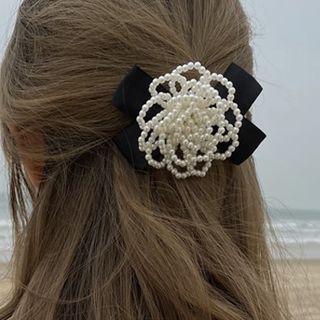 Faux Pearl Bow Velvet Hair Clip / Hair Tie