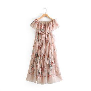 Strapless Flower Print Maxi A-line Dress