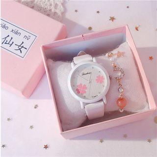 Set: Watch + Rhinestone Crescent Bracelet (various Designs)