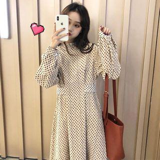 Dot Long-sleeve Dress As Figure - One Size