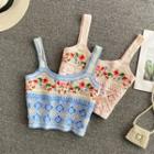 Floral Embroidered Crochet Knit Camisole