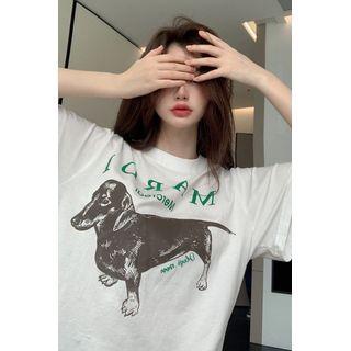 Short-sleeve Printed Loose T-shirt White - One Size