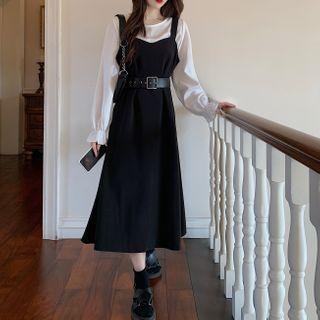 Long Sleeve Plain Top / Sleeveless A-line Dress