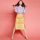 Slit-side Coated Midi Skirt