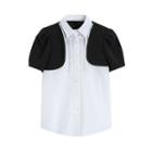 Short-sleeve Two-tone Mini Shirtdress White & Black - One Size