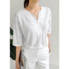 Plus Size Wrap-front Elbow-sleeve T-shirt