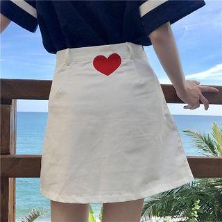 Heart Print A-line Mini Skirt