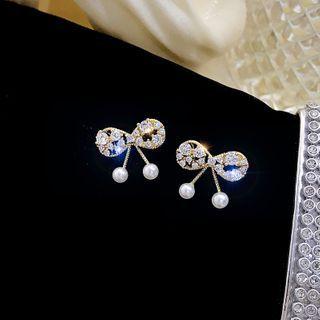 Rhinestone Bow Earring E2310 - Gold & White - One Size