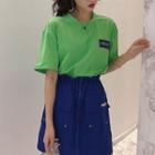 Plain Crewneck Short-sleeve T-shirt/elasticized Waist Lace-up Skirt