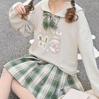 Collared Cartoon Print Sweatshirt