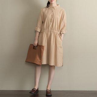 Gathered Waist Midi Shirt Dress