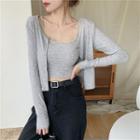 Set: Plain Light Cardigan + Camisole Top - 3 Colors