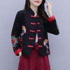 Embroidered Frog-buttoned Stand Collar Jacket