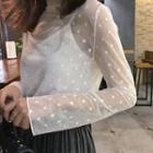 Long-sleeve Dotted Mesh Top