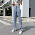Side-slit Cropped Straight Leg Jeans (various Designs)