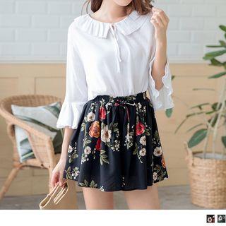 Elastic Waist Floral Print Skort
