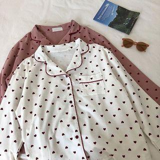 Set: Heart Print Long-sleeve Top + Pants