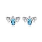 Simple And Elegant Bee Stud Earrings With Blue Austrian Element Crystal Silver - One Size