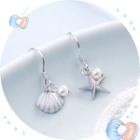 925 Sterling Silver Faux Pearl Starfish & Shell Dangle Earring 1 Pairs - As Shown In Figure - One Size