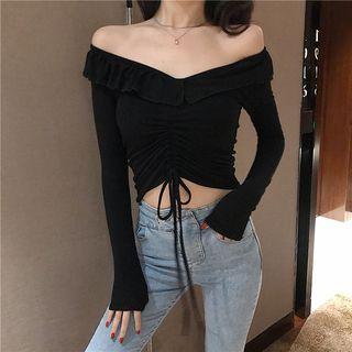 Boatneck Drawstring Crop Top