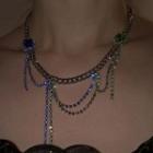 Faux Crystal Layered Alloy Necklace Blue & Green - One Size