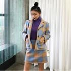 Set: Plaid Button Coat + Mini Straight-fit Skirt