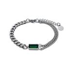 Rectangle Rhinestone Layered Stainless Steel Bracelet Silver & Green - One Size
