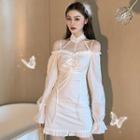 Cold-shoulder Lace Up Mini A-line Dress