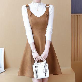 Set: Long-sleeve Mock-neck Top + Mini Jumper Dress