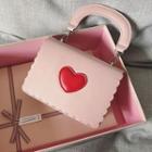 Faux Leather Heart Applique Scallop Trim Handbag