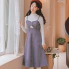 Set: Mock Neck Knit Top + Spaghetti Strap Midi A-line Dress