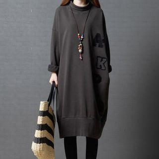 Letter Turtleneck Long-sleeve Dress
