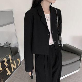 Plain Cropped Blazer / High Waist Wide Leg Dress Pants