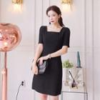 Square-neck Plain Sheath Dress