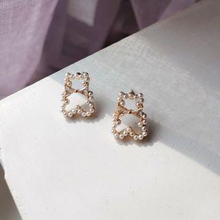 Bear Faux Pearl Rhinestone Earring